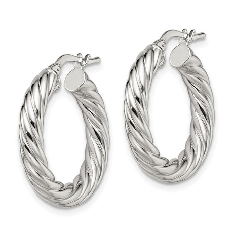 Sterling Silver Twisted Hoop Earrings with Polished Rope Design for Women