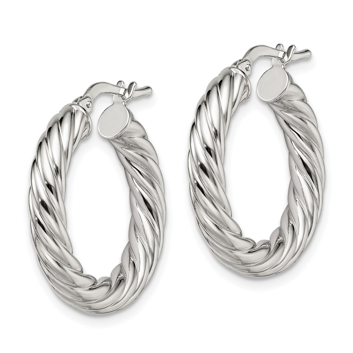 Sterling Silver Twisted Hoop Earrings with Polished Rope Design for Women