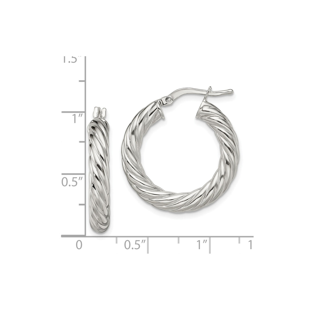 Sterling Silver Twisted Hoop Earrings with Polished Rope Design for Women