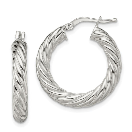 Sterling Silver Twisted Hoop Earrings with Polished Rope Design for Women