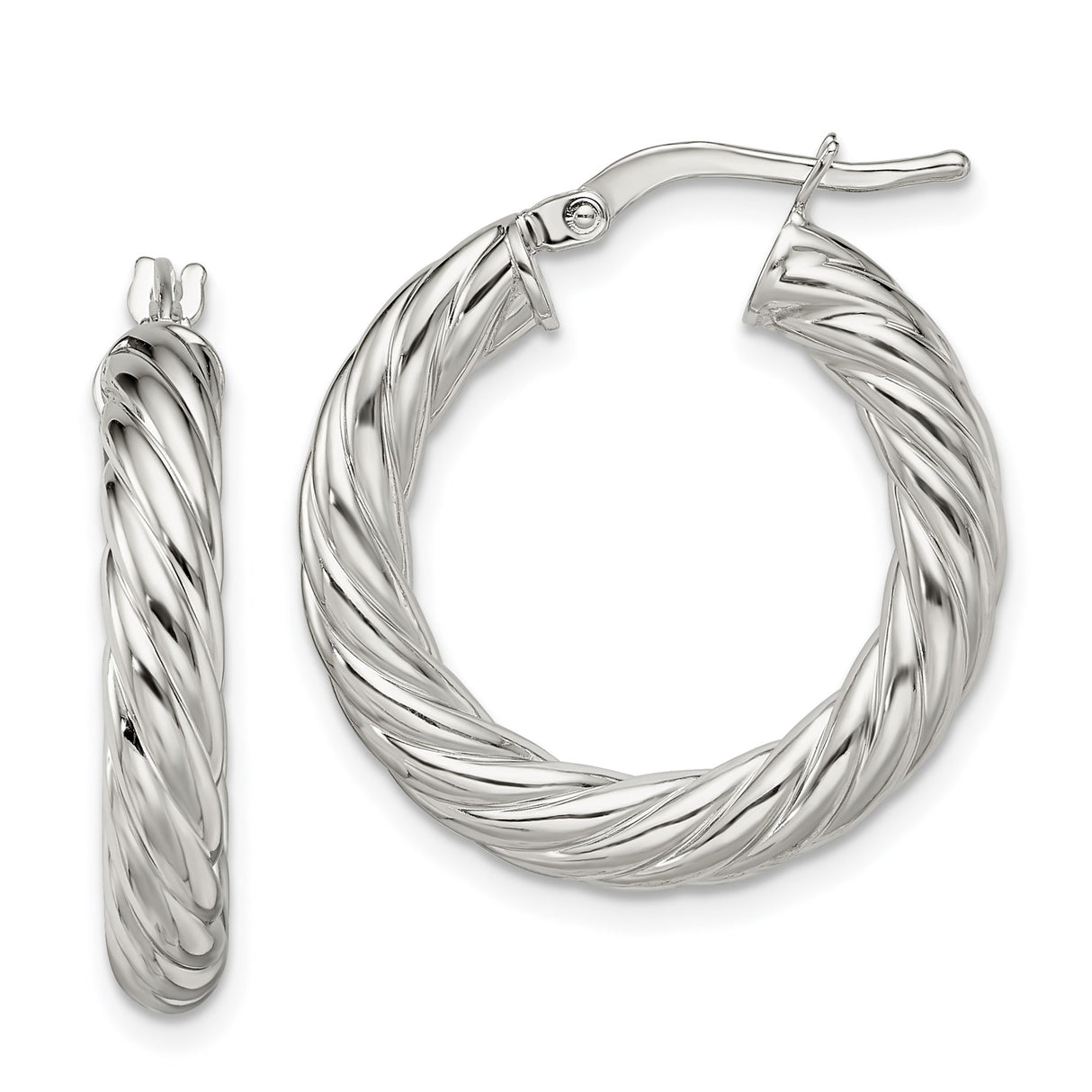 Sterling Silver Twisted Hoop Earrings with Polished Rope Design for Women