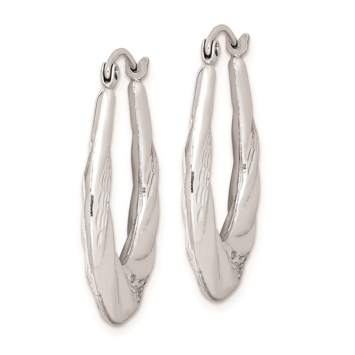 Sterling Silver Twisted Oval Hoop Earrings with Diamond Cut Textured Finish