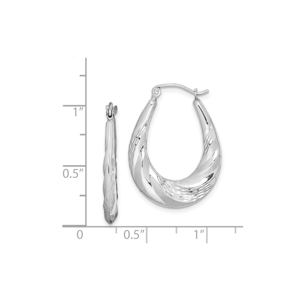 Sterling Silver Twisted Oval Hoop Earrings with Diamond Cut Textured Finish