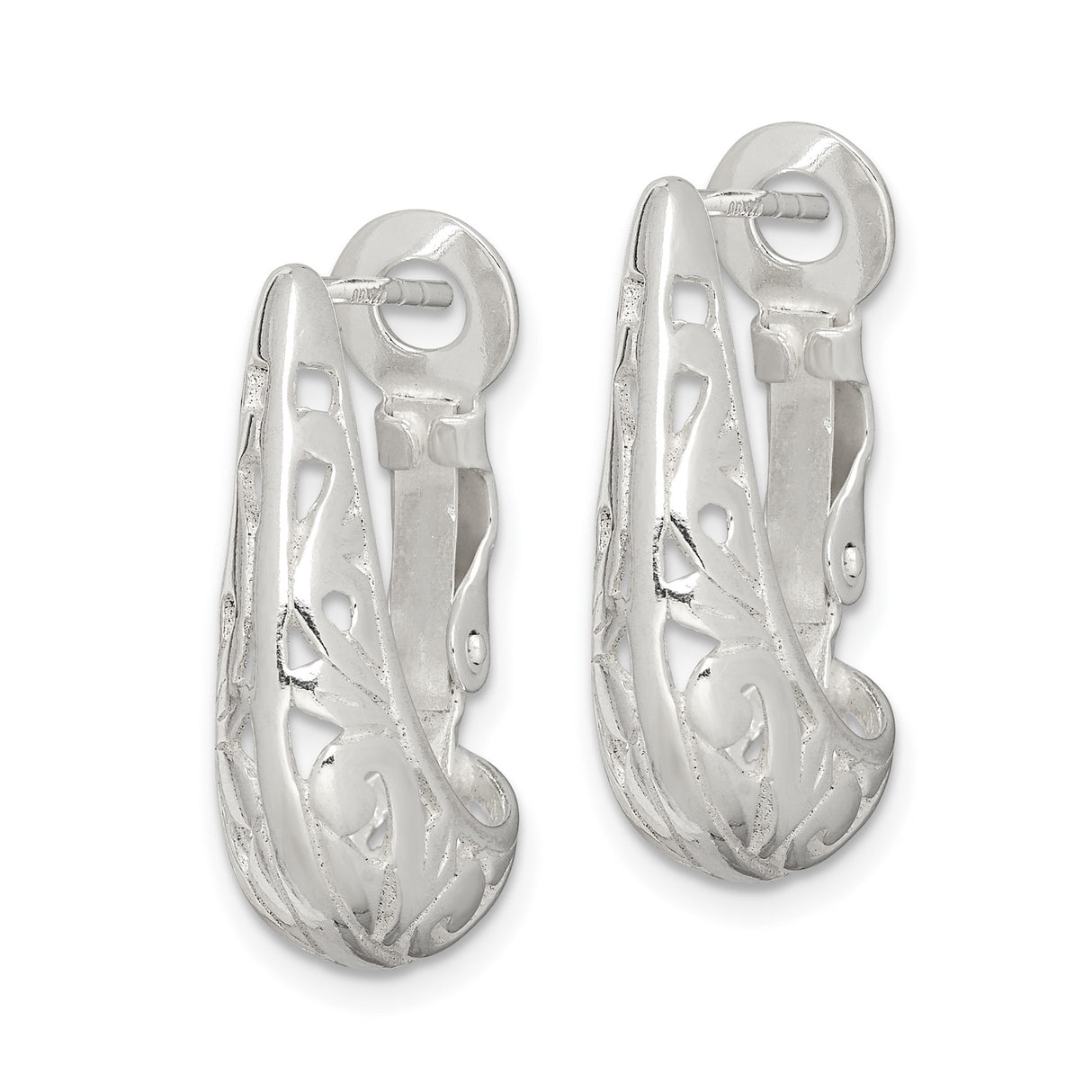 Sterling Silver Hoop Earrings with Filigree Swirl Design, Hinged Drop Style with Omega Back