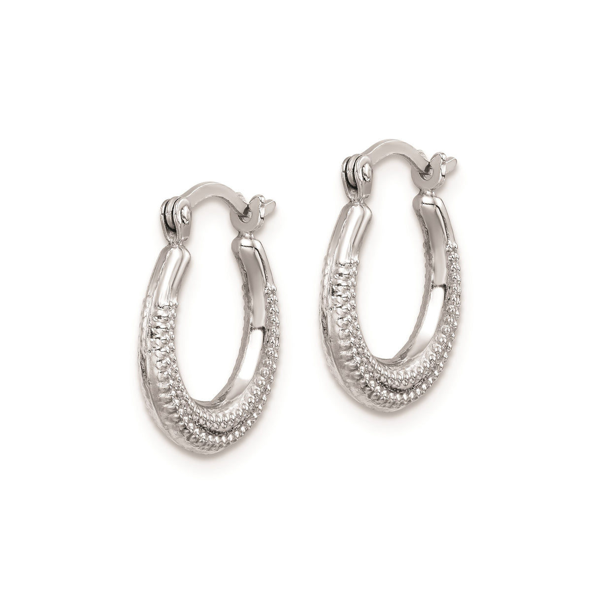 Sterling Silver Oval Hoop Earrings with Beaded Texture, Vintage-Inspired Lightweight Design