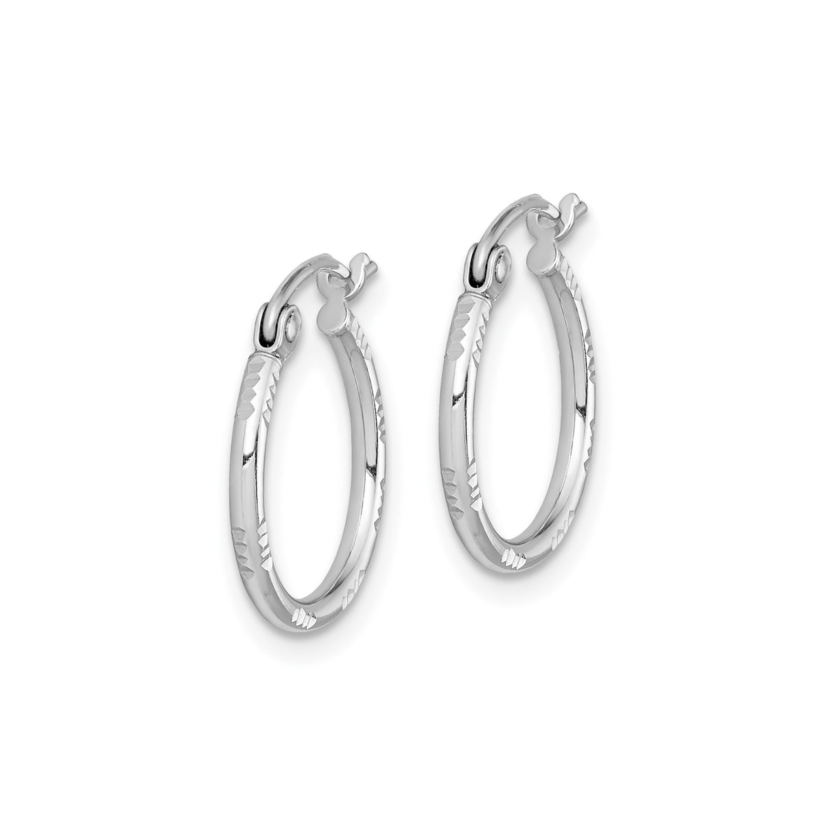 Sterling Silver Hoop Earrings, Polished Finish with Geometric Details, Lightweight Medium Size
