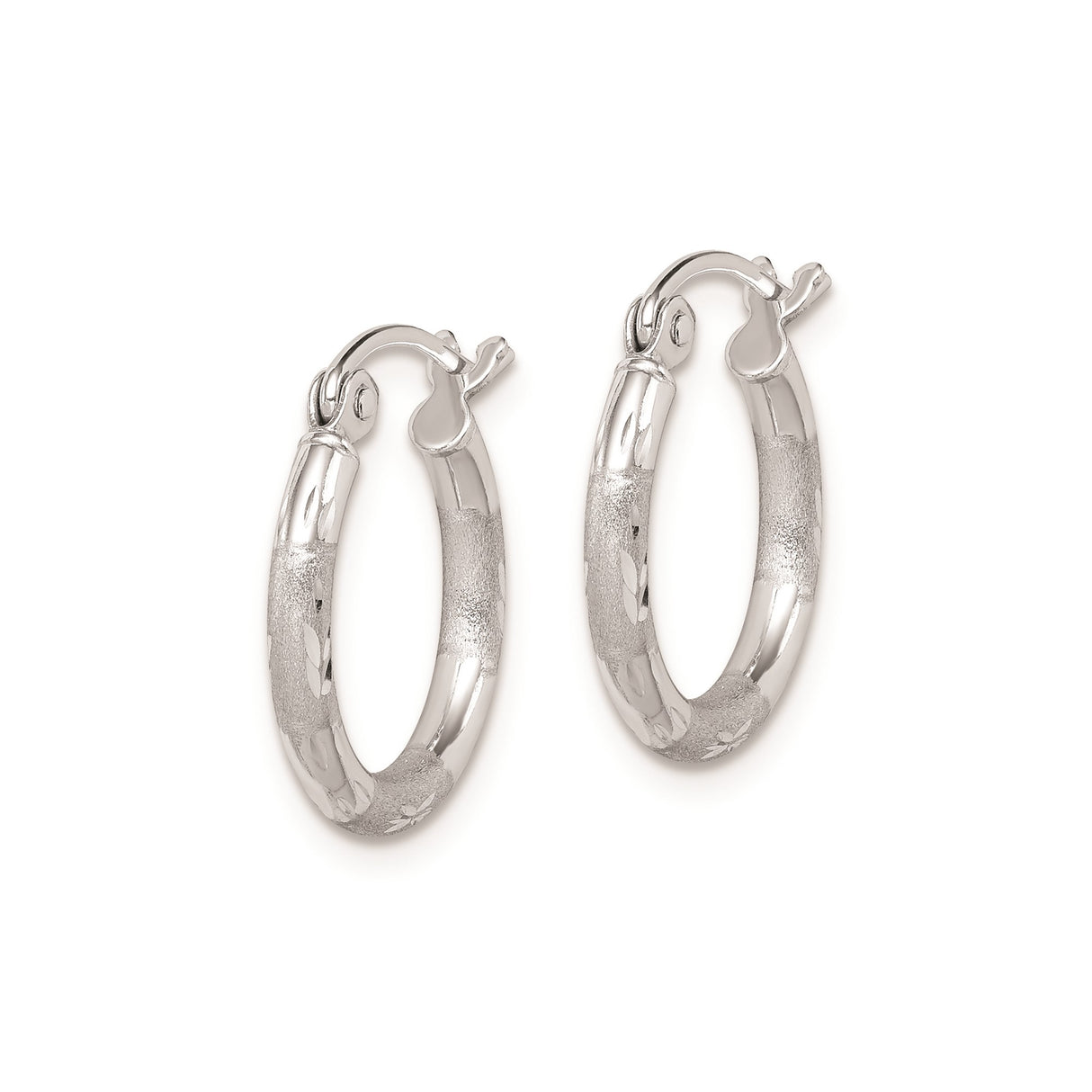 Sterling Silver Hoop Earrings with Etched Leaf Pattern, Brushed and Polished Finish