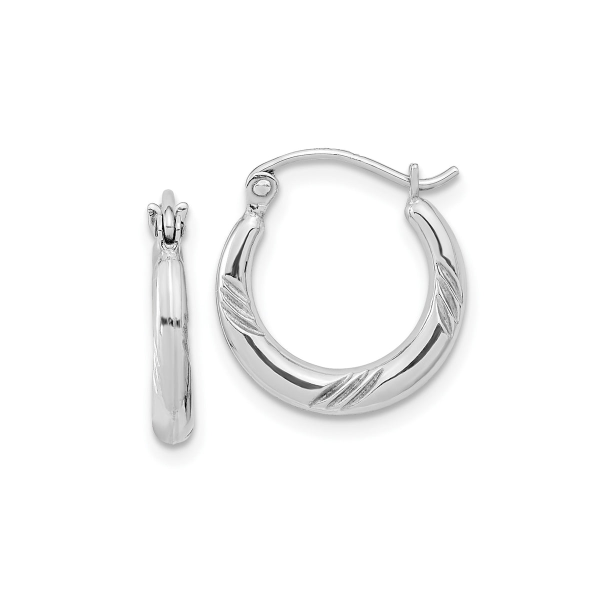 Sterling Silver Hoop Earrings with Leaf Design, Lightweight Minimalist Nature Style