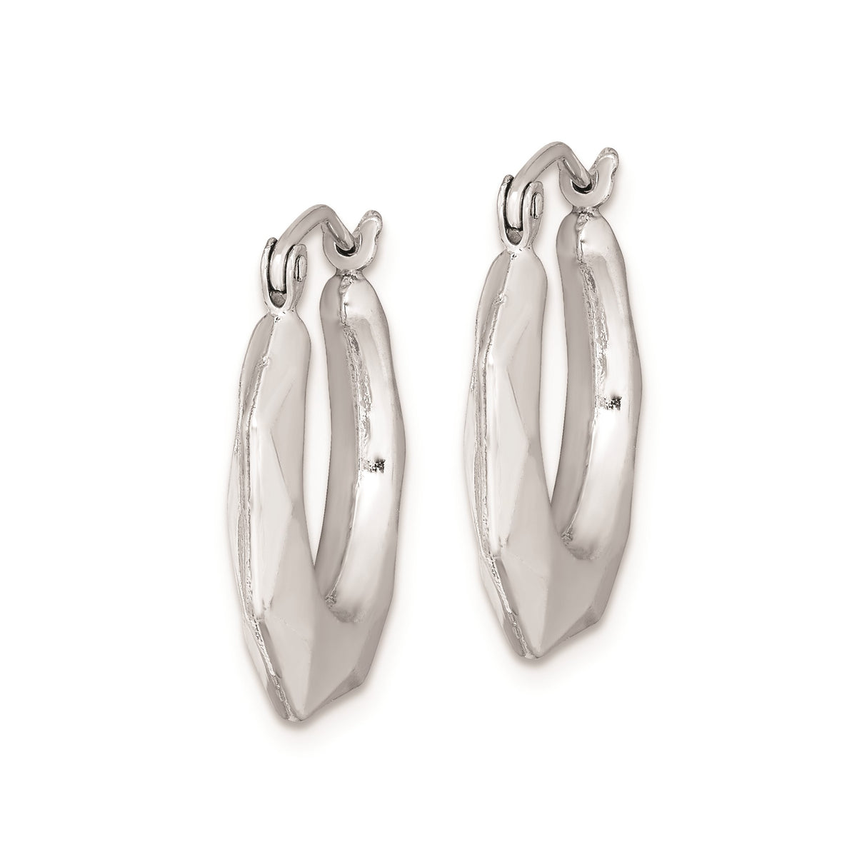 Sterling Silver Hoop Earrings, Faceted Geometric Design, Polished Minimalist Style for Women