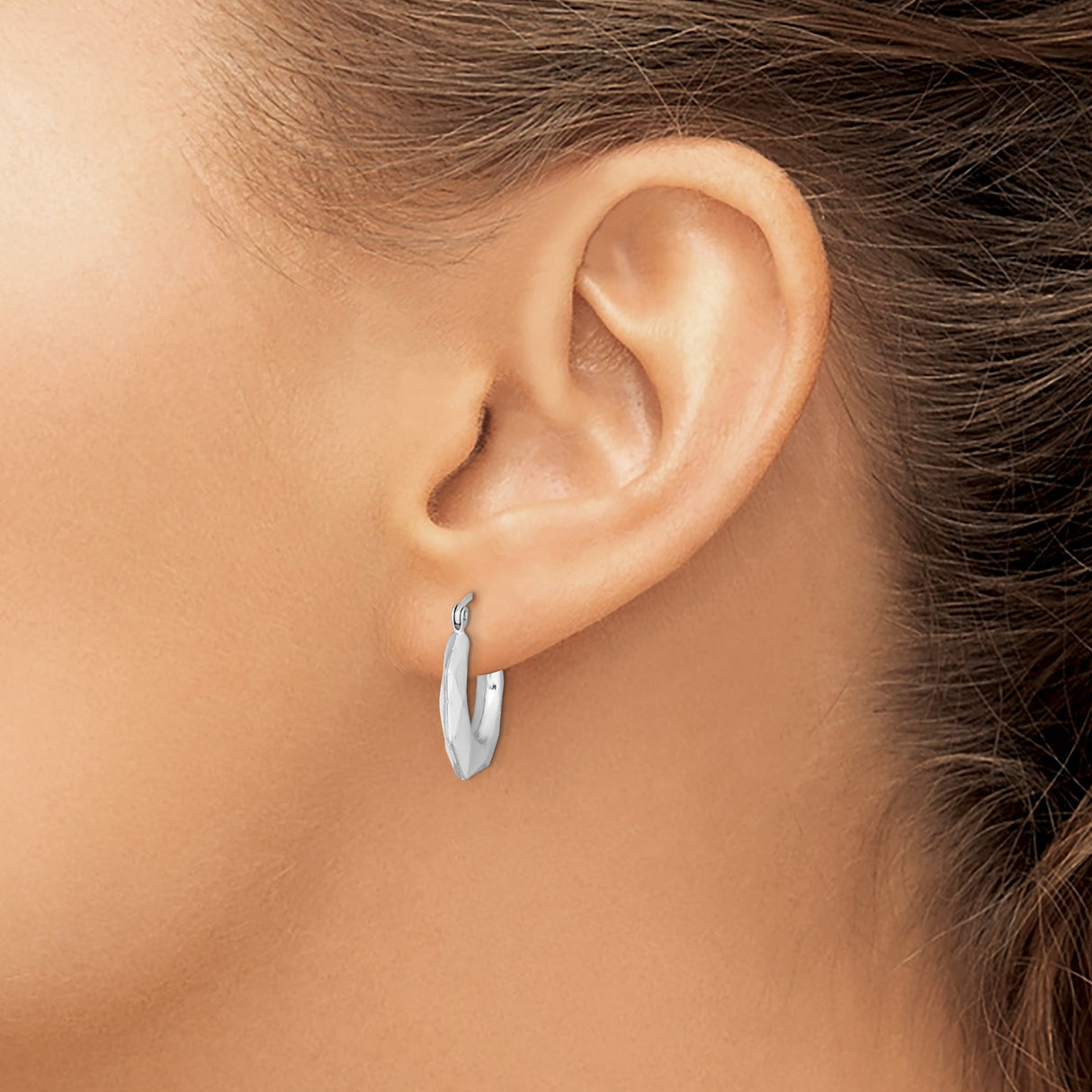 Sterling Silver Hoop Earrings, Faceted Geometric Design, Polished Minimalist Style for Women