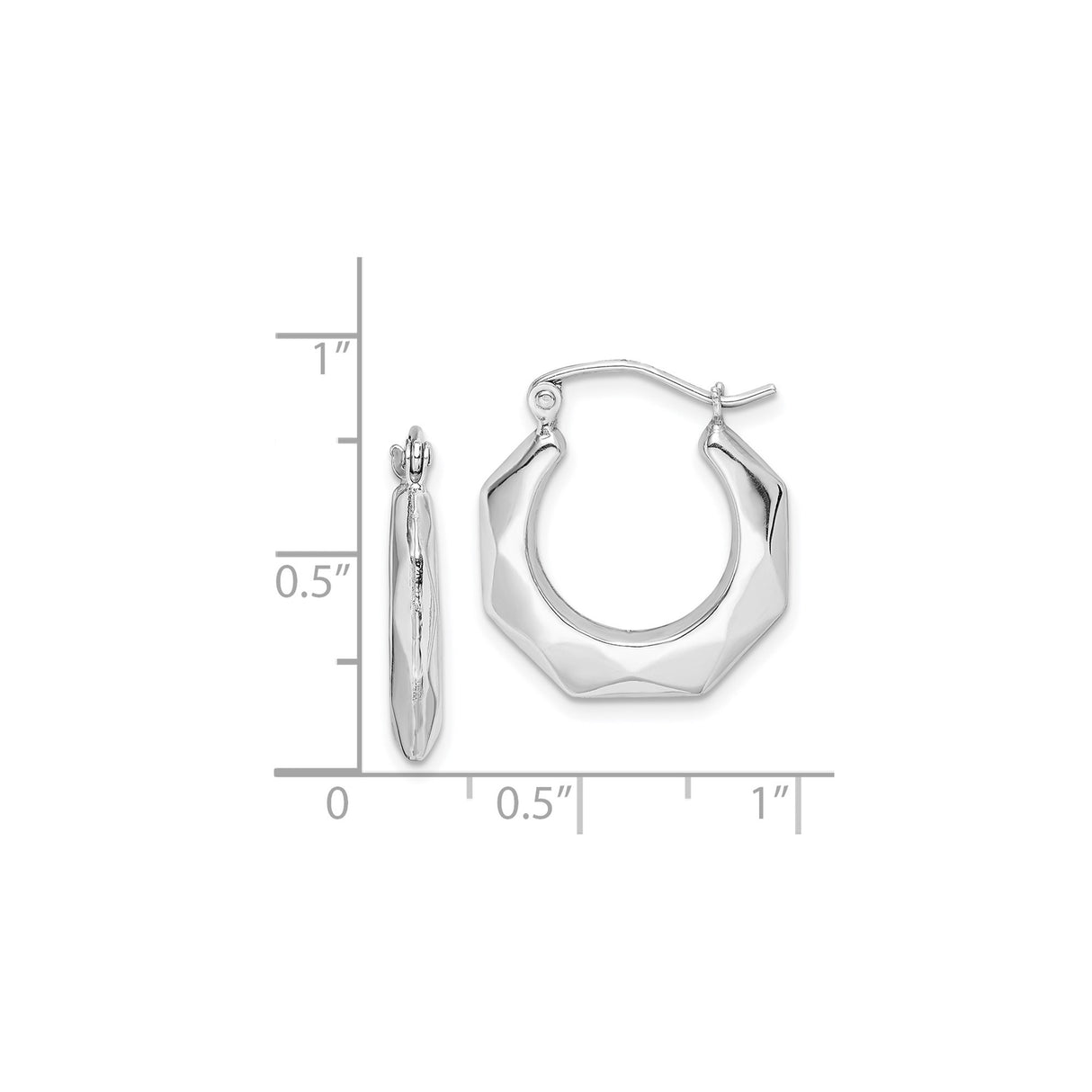 Sterling Silver Hoop Earrings, Faceted Geometric Design, Polished Minimalist Style for Women