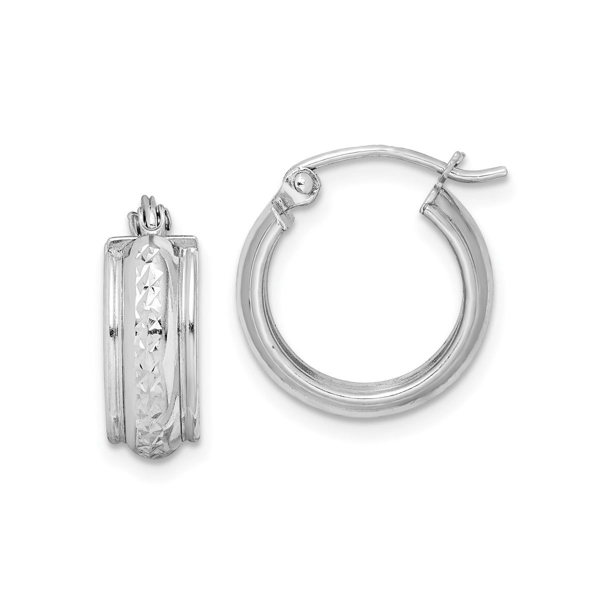 Sterling Silver Hoop Earrings with Polished Finish and Diamond Cut Texture