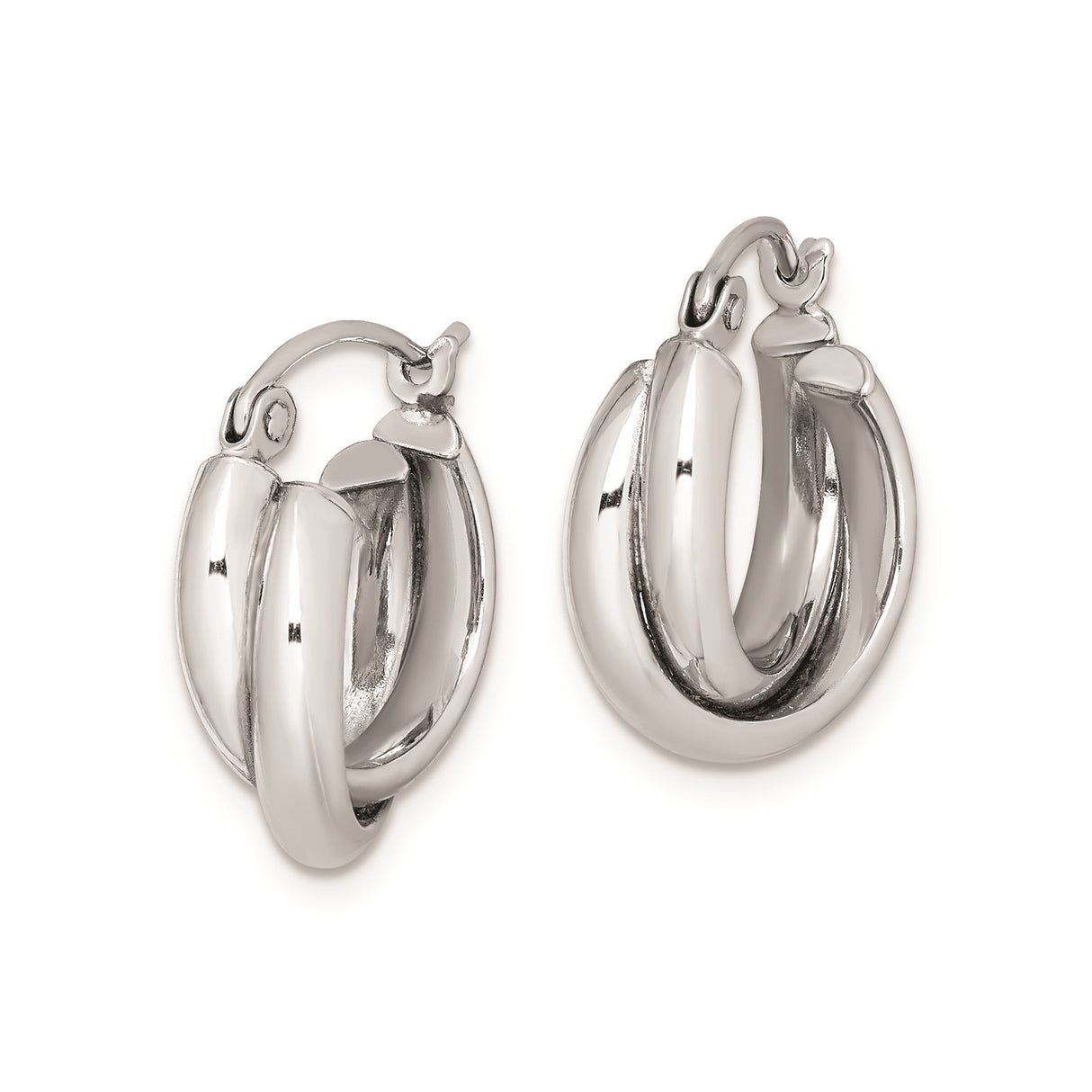 Sterling Silver Hoop Earrings with Polished Twist Design and Latch Closure