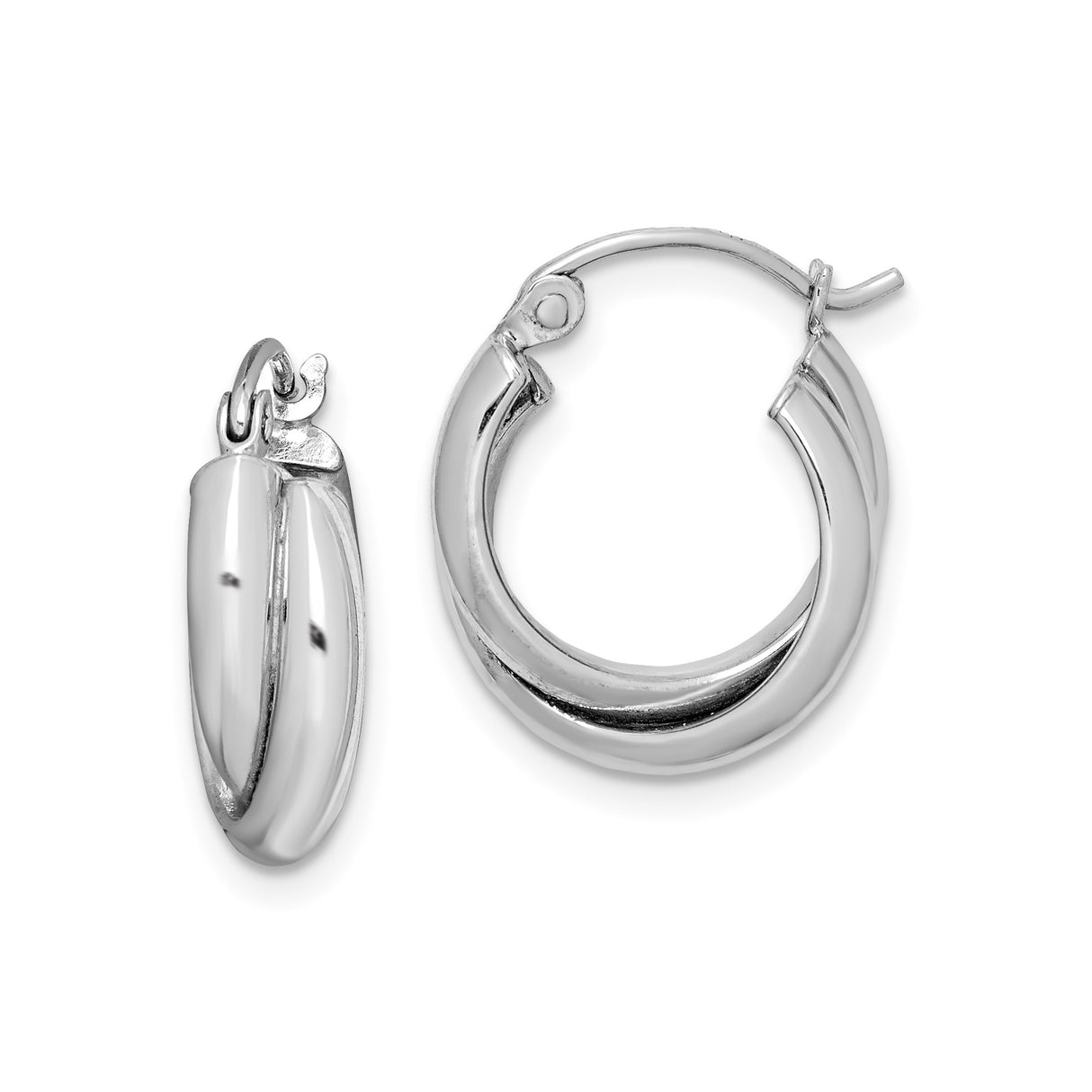 Sterling Silver Hoop Earrings with Polished Twist Design and Latch Closure