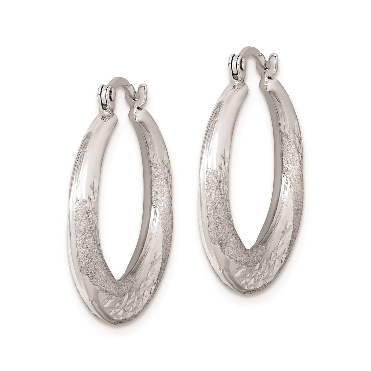 Sterling Silver Hoop Earrings with Twisted Swirl Design and Diamond Cut Finish