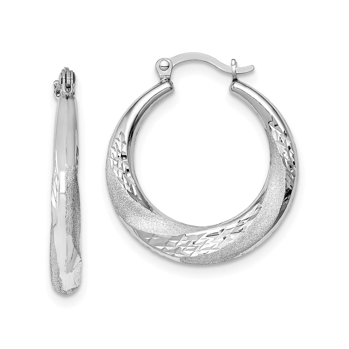 Sterling Silver Hoop Earrings with Twisted Swirl Design and Diamond Cut Finish