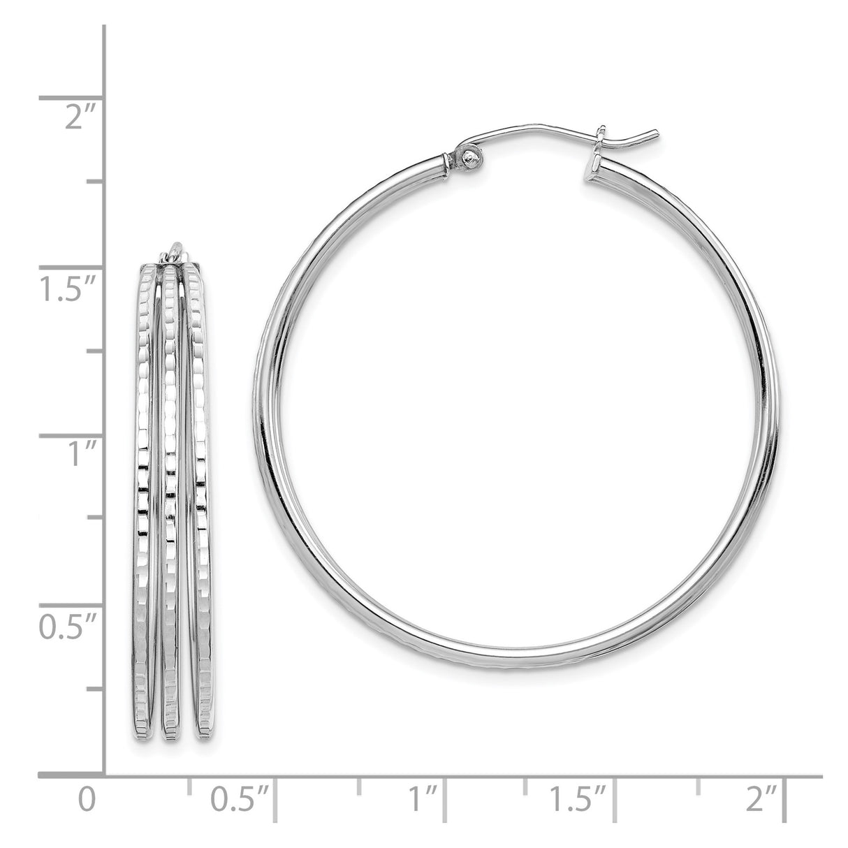 Sterling Silver Triple Row Hoop Earrings, Polished Textured Finish, Lightweight Modern Style