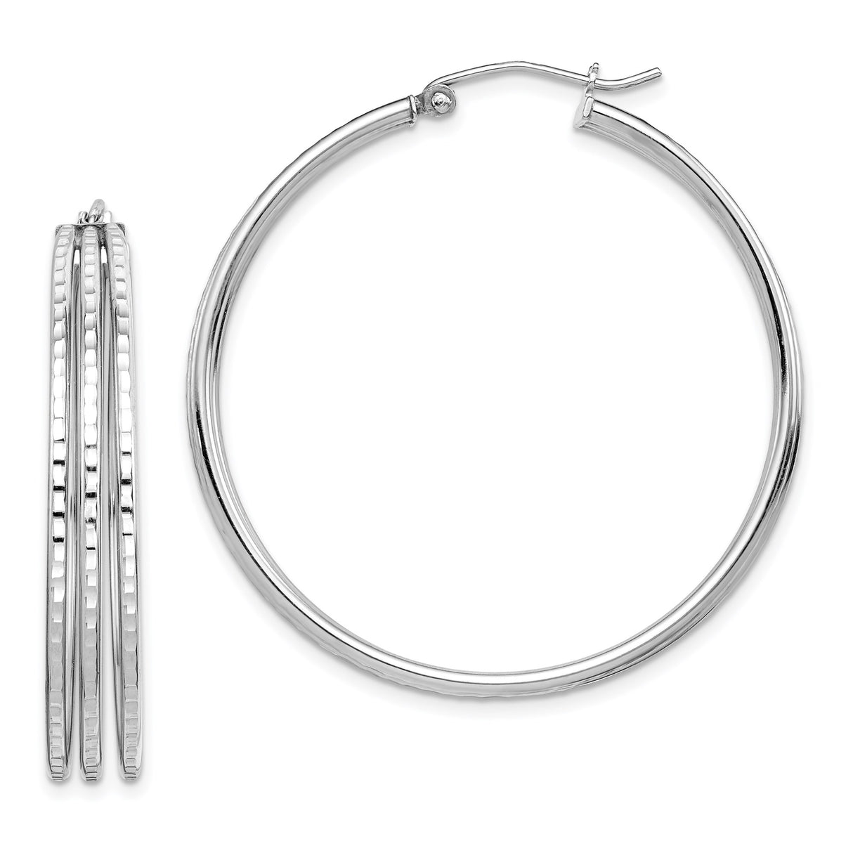 Sterling Silver Triple Row Hoop Earrings, Polished Textured Finish, Lightweight Modern Style