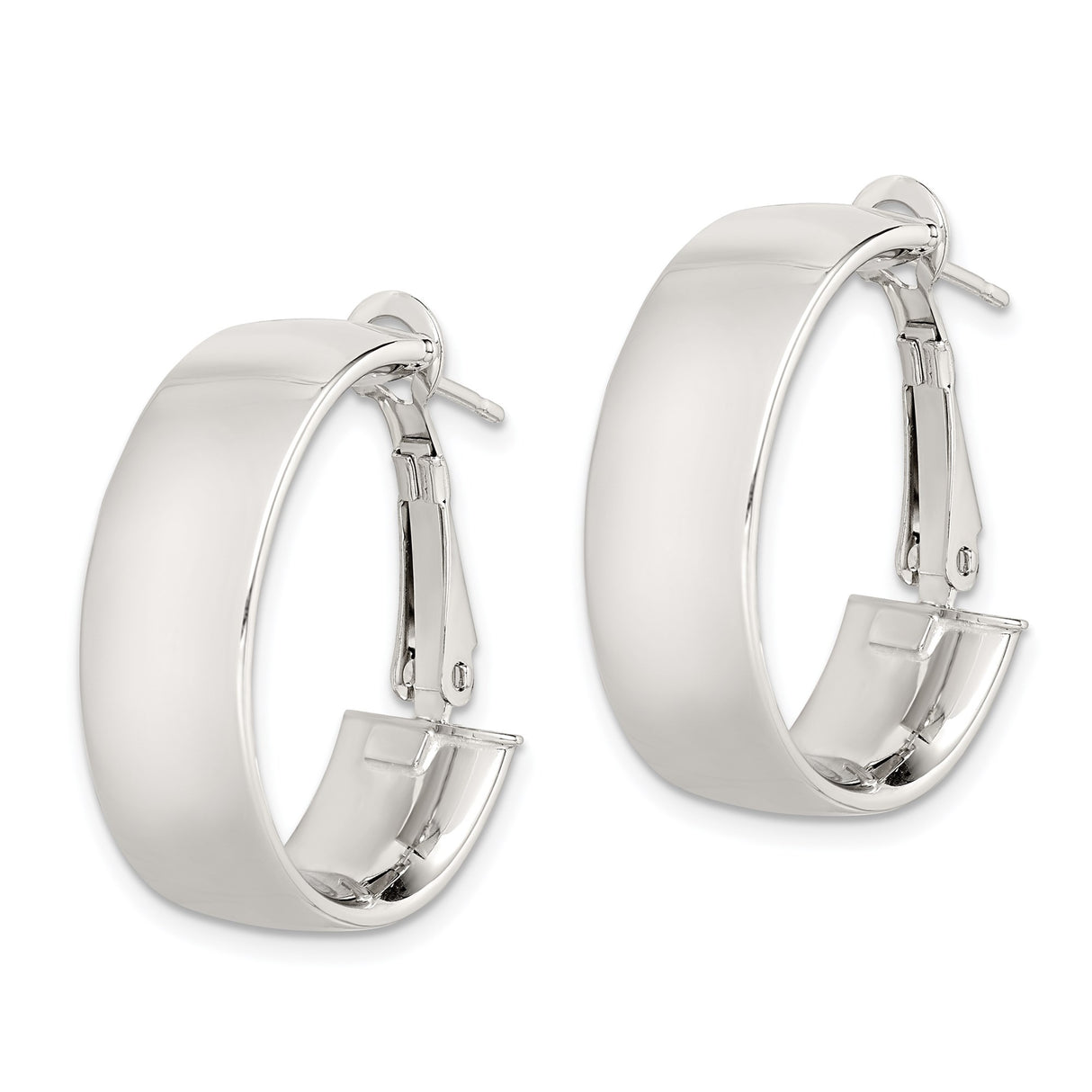 Sterling Silver Hoop Earrings, Wide High-Polish Finish, Minimalist Hinged Design for Women