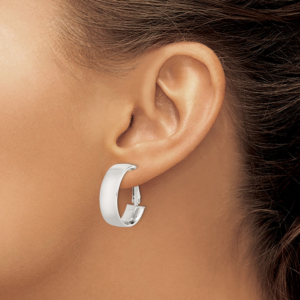 Sterling Silver Hoop Earrings, Wide High-Polish Finish, Minimalist Hinged Design for Women