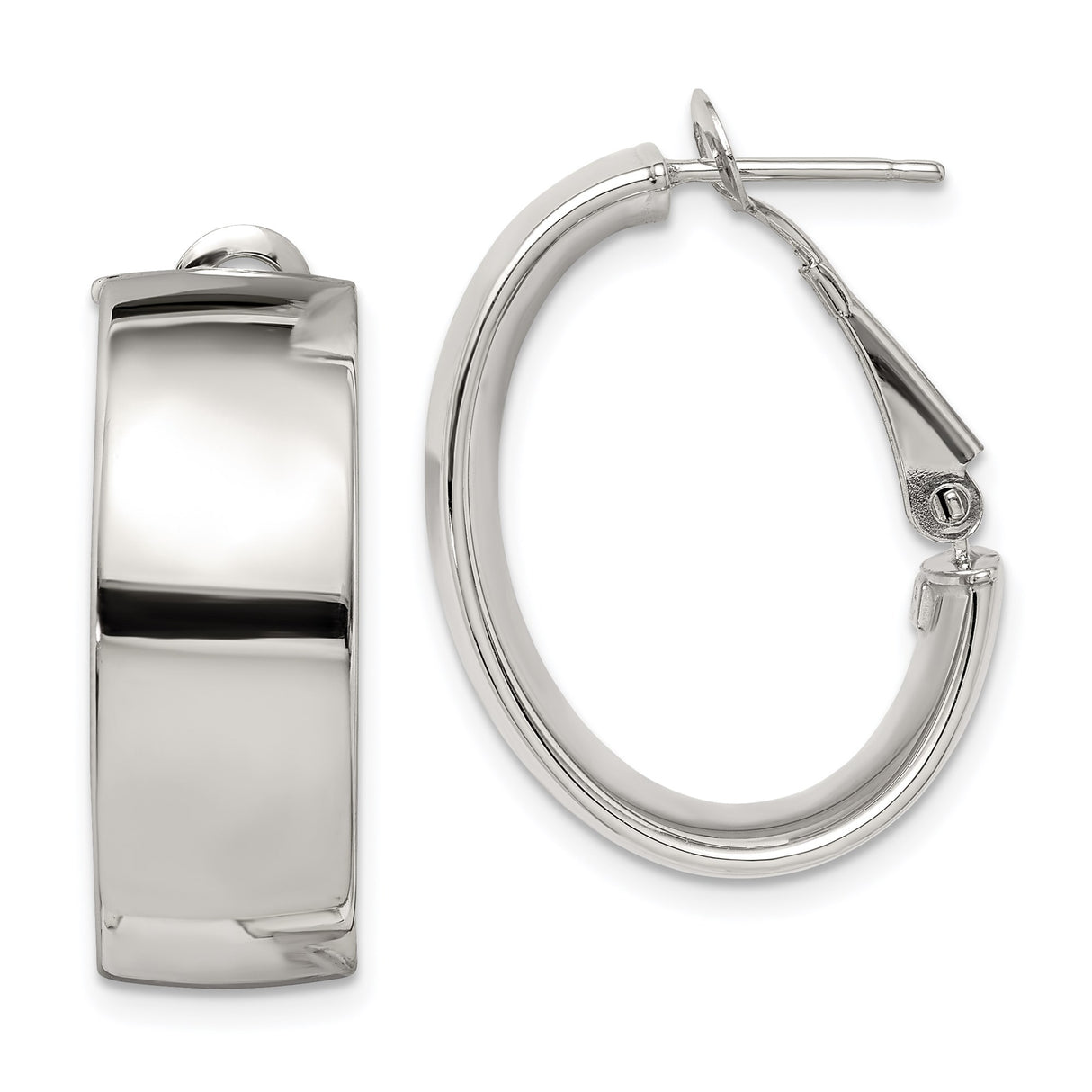 Sterling Silver Hoop Earrings, Wide High-Polish Finish, Minimalist Hinged Design for Women