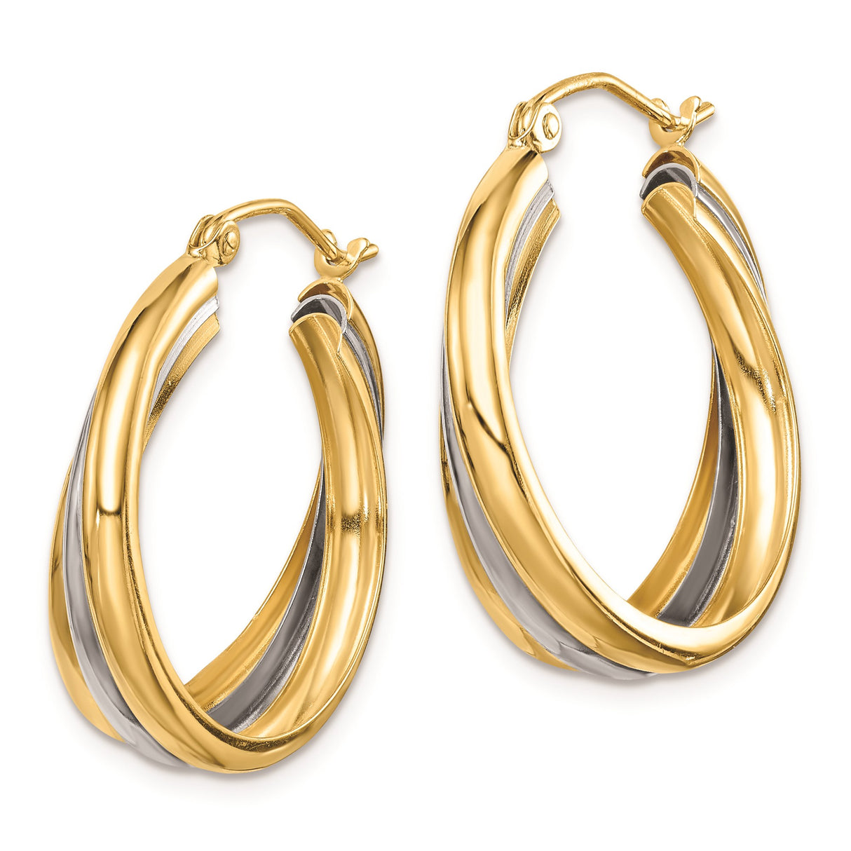 Sterling Silver Twisted Hoop Earrings with Gold Tone Interlocking Design for Women