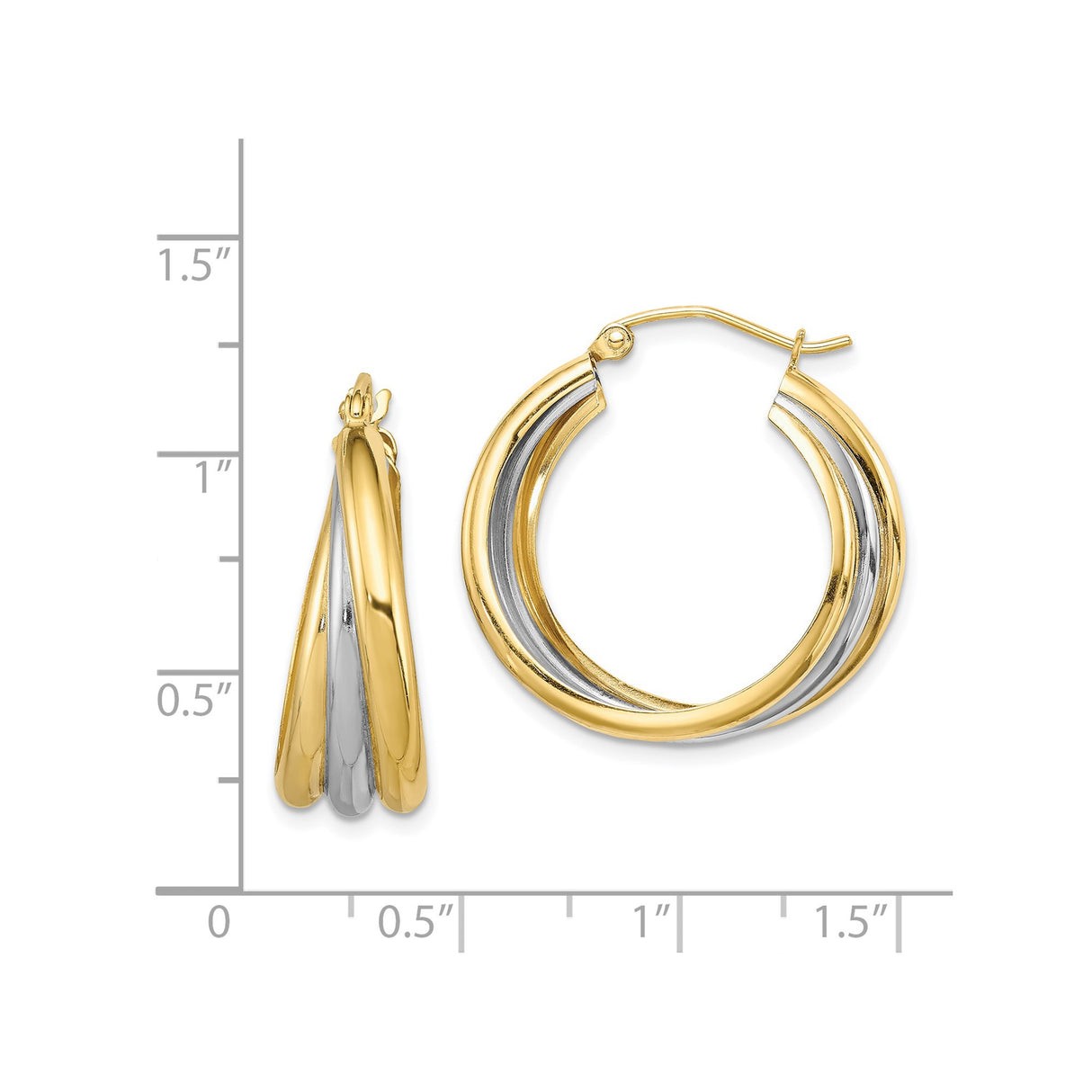 Sterling Silver Twisted Hoop Earrings with Gold Tone Interlocking Design for Women