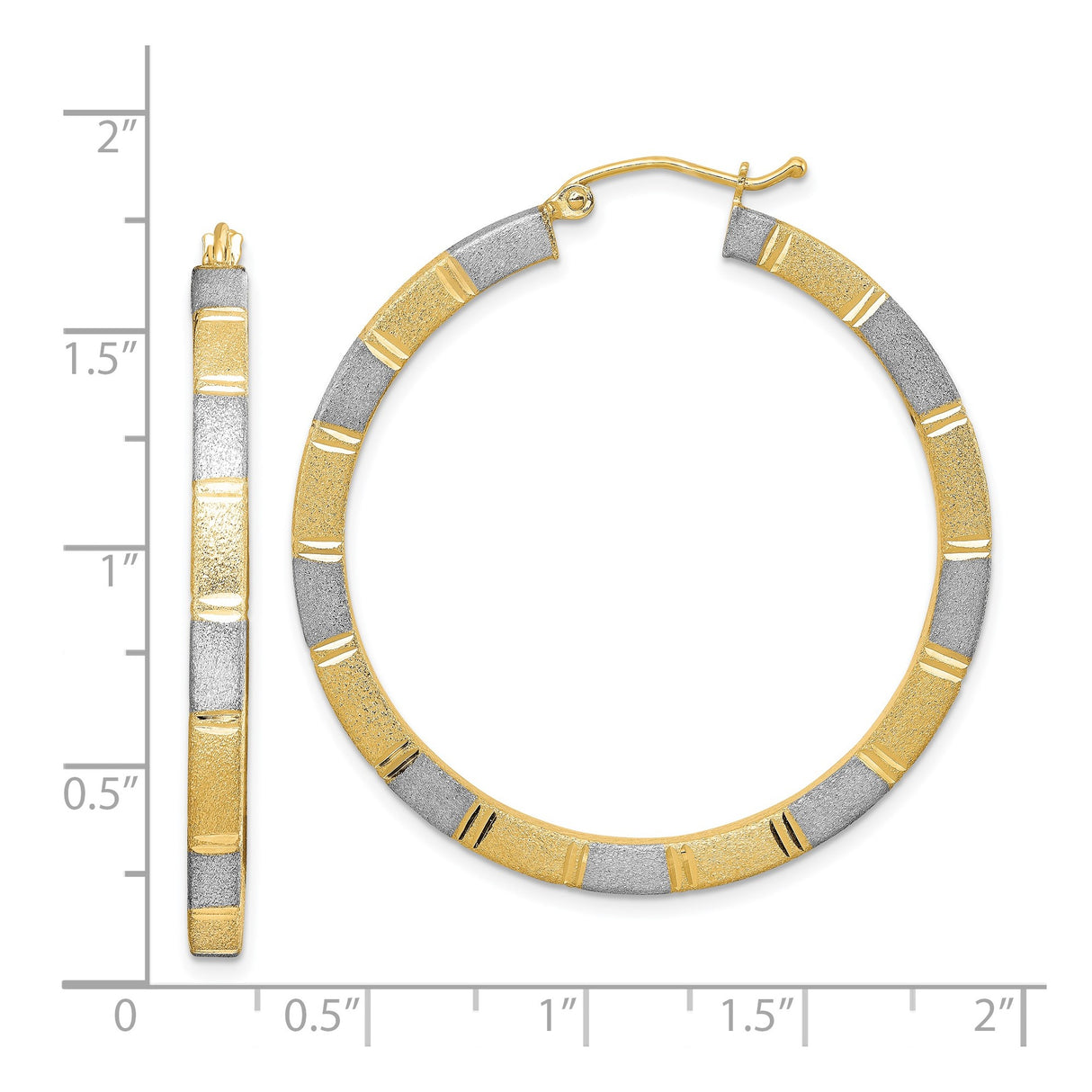 Sterling Silver Two Tone Hoop Earrings with Gold and Silver Striped Design for Women