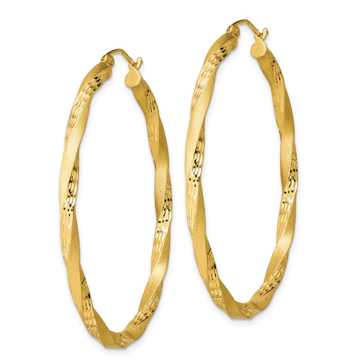 Sterling Silver Twisted Hoop Earrings, Gold Tone Finish, Diamond Cut Texture, Lightweight Oval Design