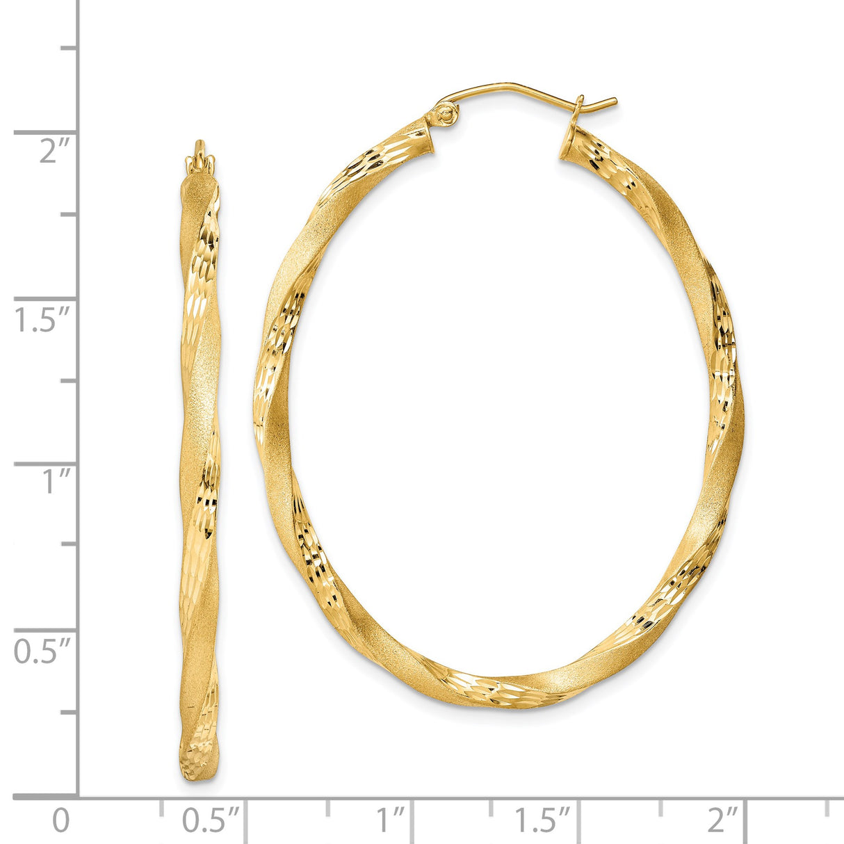 Sterling Silver Twisted Hoop Earrings, Gold Tone Finish, Diamond Cut Texture, Lightweight Oval Design