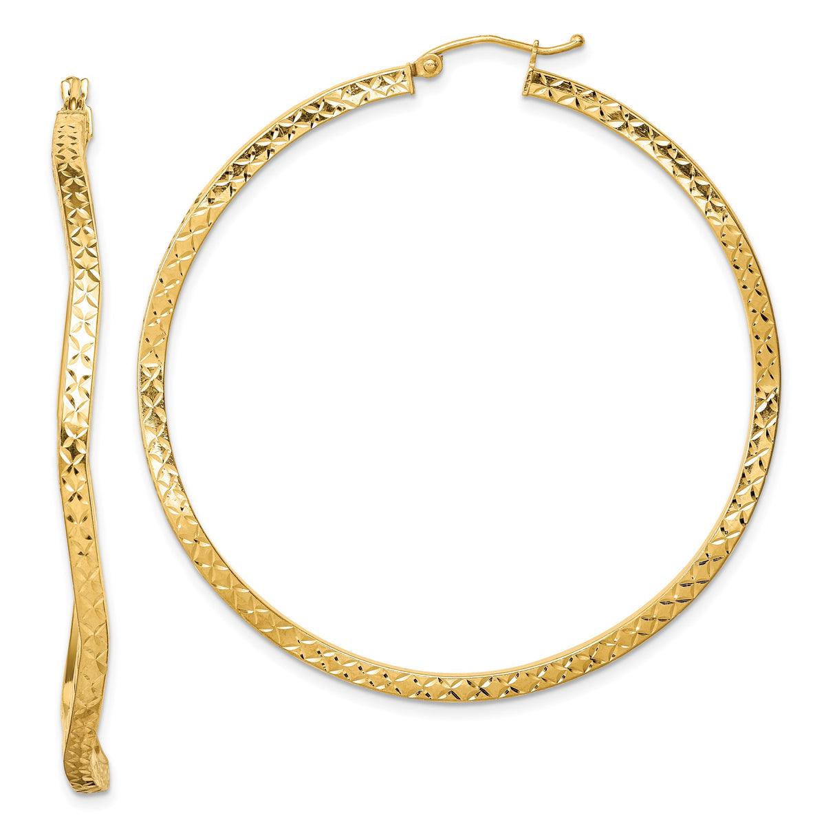 Sterling Silver Hoop Earrings, Gold Plated Diamond Cut Textured Tube Hoops for Women