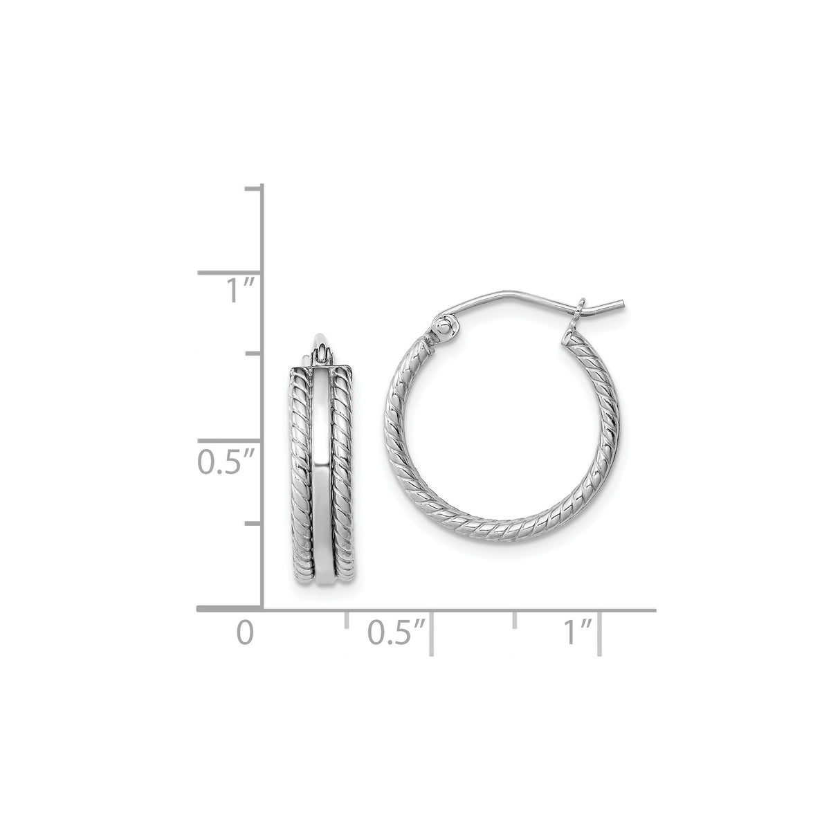 Sterling Silver Hoop Earrings with Twisted Rope Design and Polished Center Band