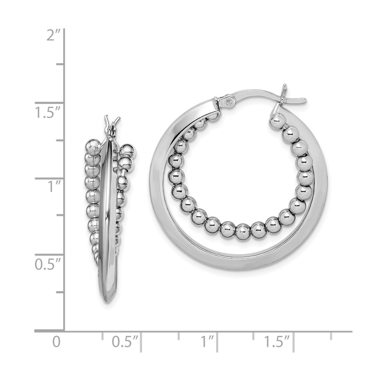 Sterling Silver Beaded Hoop Earrings with Polished Finish, Lightweight Modern Style for Women