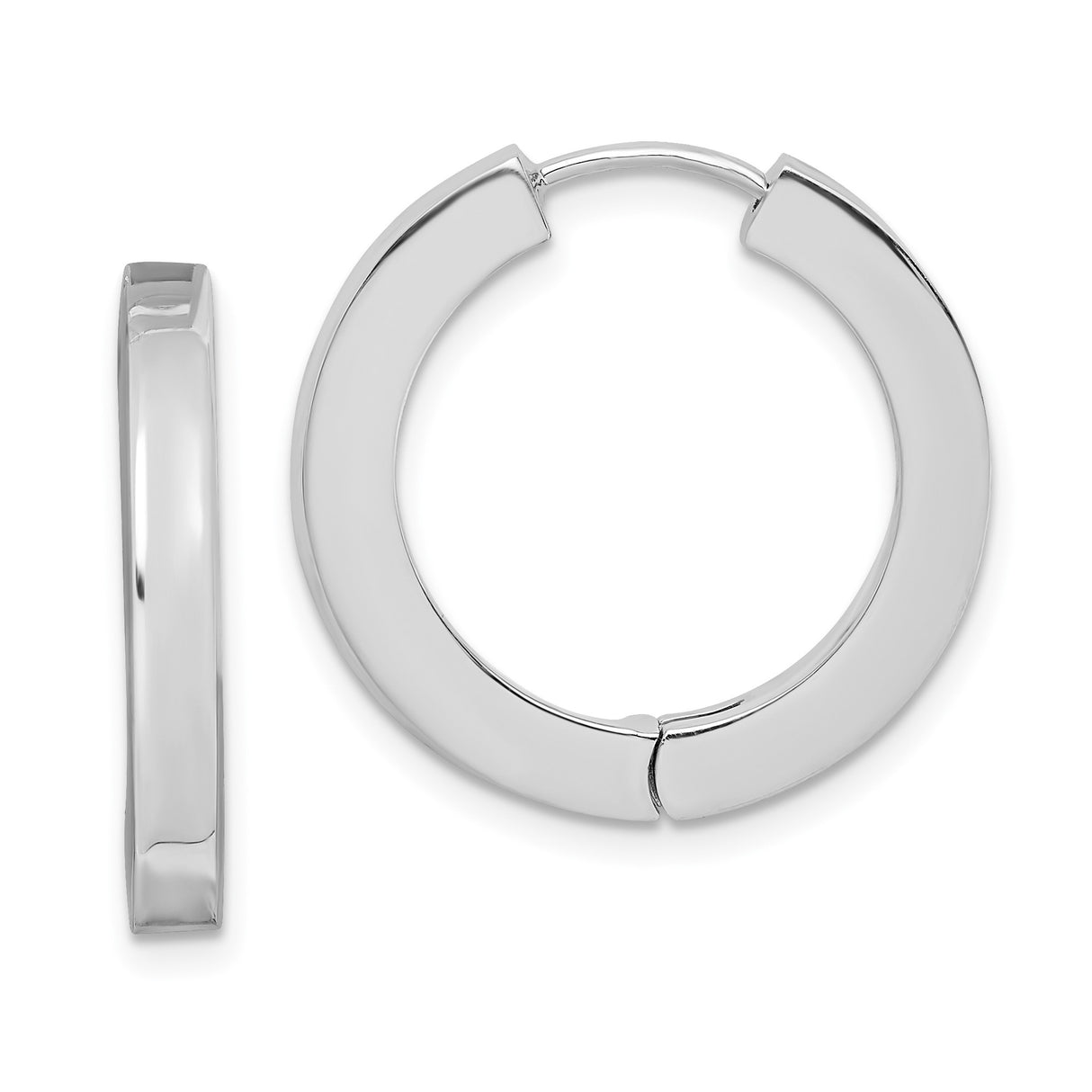 Sterling Silver Hoop Earrings, Polished Round Design with Hinged Closure, Unisex Medium Size