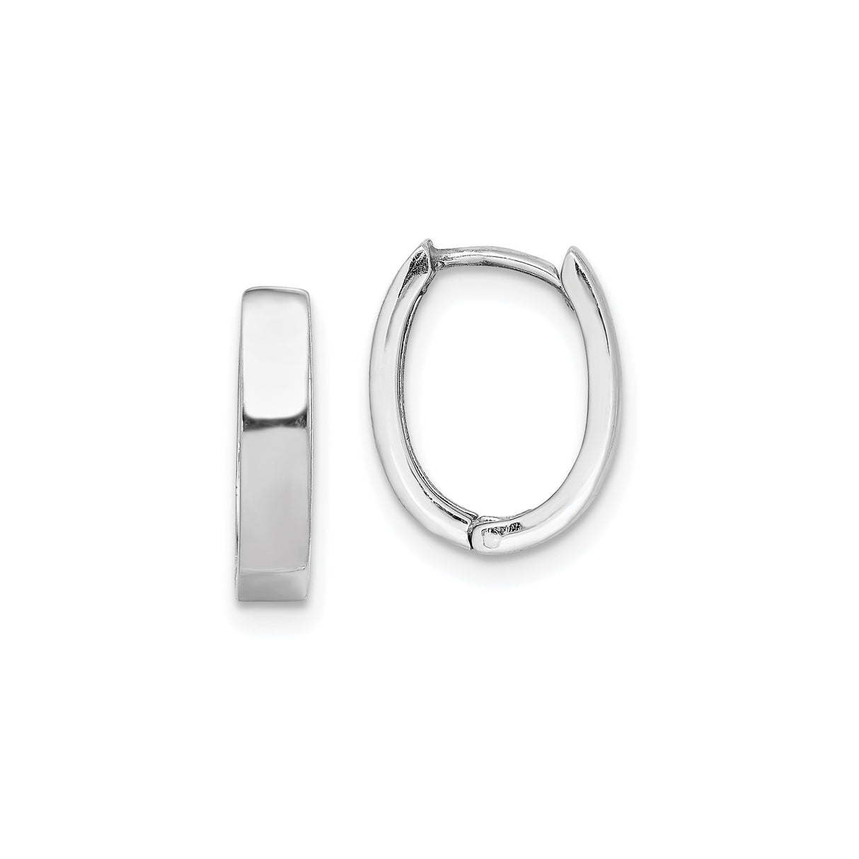 Sterling Silver Hoop Earrings, Oval Minimalist Hinged Design, Unisex Polished Finish