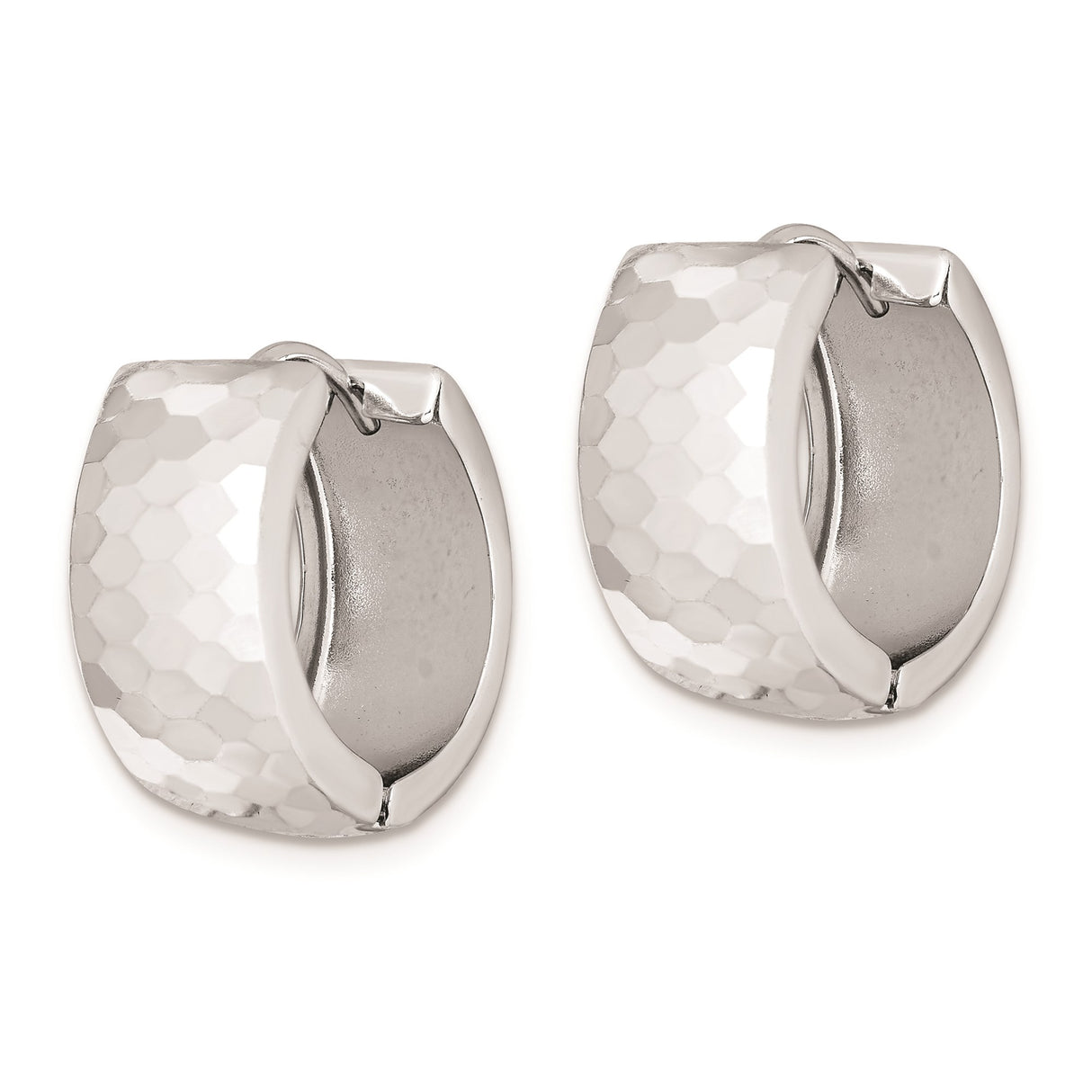 Sterling Silver Hoop Earrings with Polished Faceted Design and Latch Back Closure