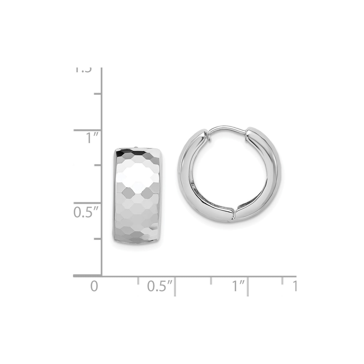 Sterling Silver Hoop Earrings with Polished Faceted Design and Latch Back Closure
