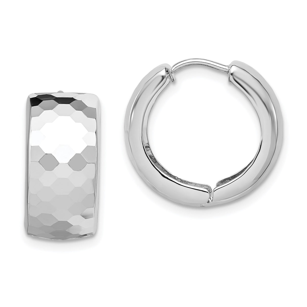 Sterling Silver Hoop Earrings with Polished Faceted Design and Latch Back Closure
