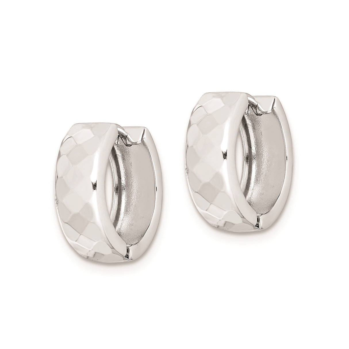 Sterling Silver Hoop Earrings, Diamond-Cut Faceted Hinged Hoops with Polished Finish