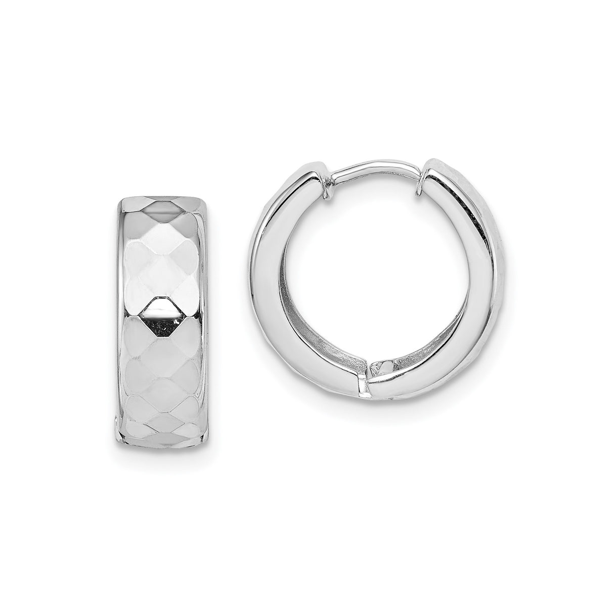 Sterling Silver Hoop Earrings, Diamond-Cut Faceted Hinged Hoops with Polished Finish