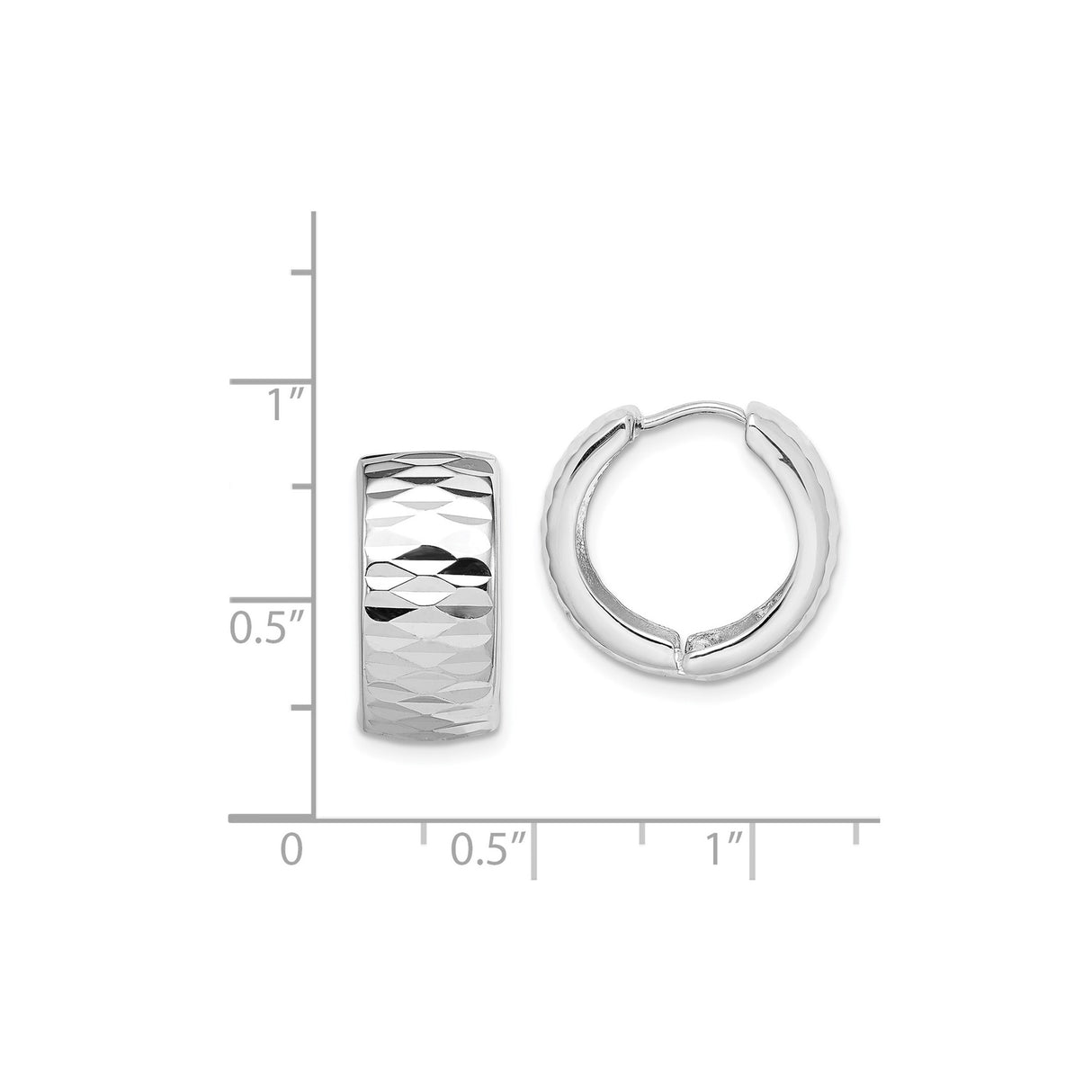 Sterling Silver Hoop Earrings with Wide Diamond Cut Textured Design and Polished Finish