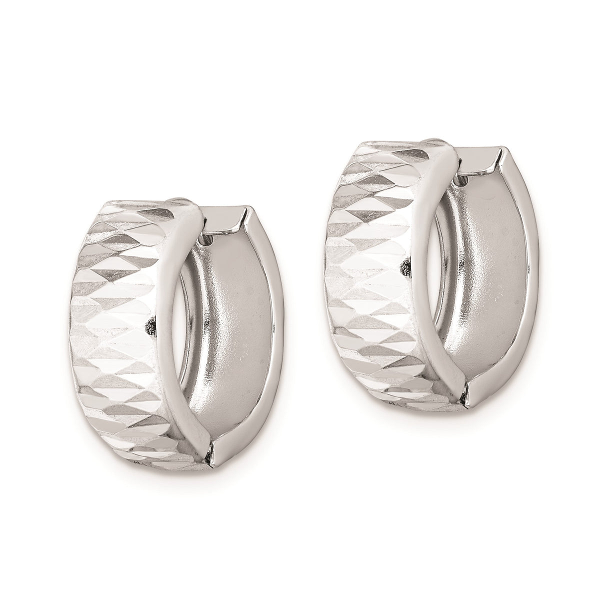 Sterling Silver Hoop Earrings, Diamond-Cut Textured Design, Polished Minimalist Style for Women