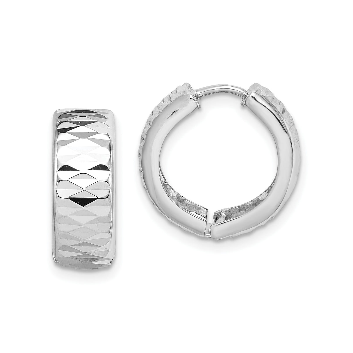 Sterling Silver Hoop Earrings, Diamond-Cut Textured Design, Polished Minimalist Style for Women