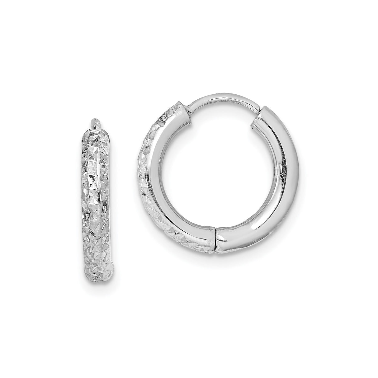 Sterling Silver Hoop Earrings with Textured Diamond Cut Design and Polished Finish