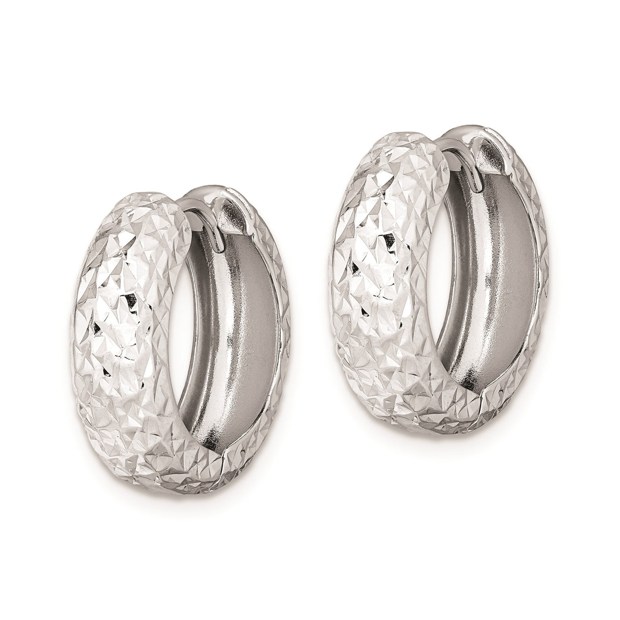 Sterling Silver Hoop Earrings, Diamond-Cut Chunky Textured Design, Bold Modern Statement Style