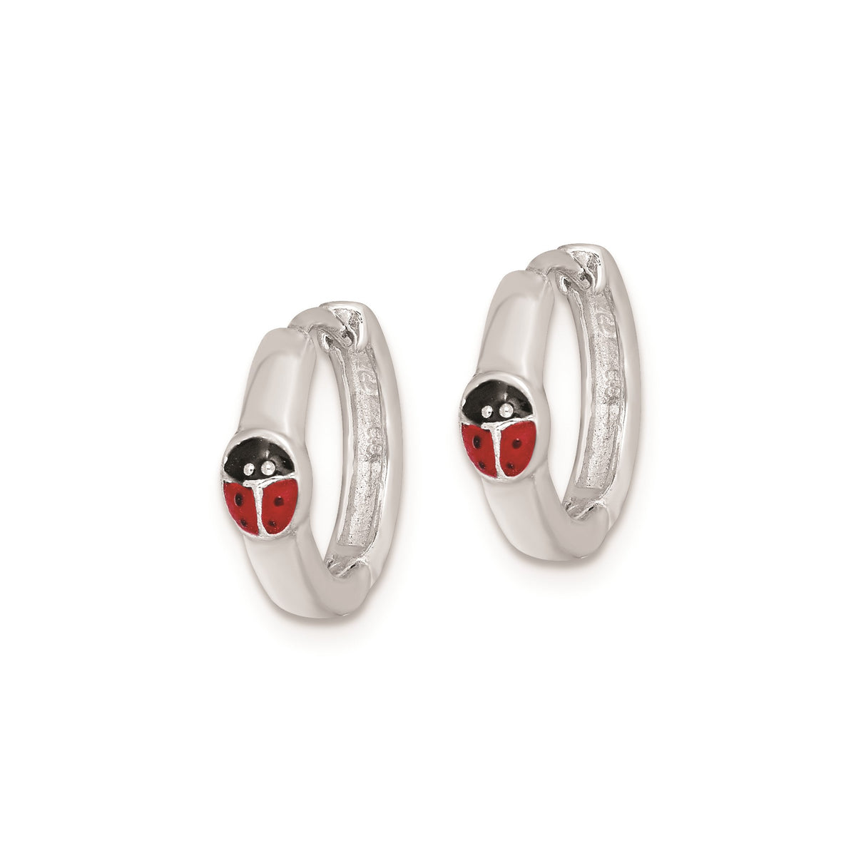 Sterling Silver Ladybug Hoop Earrings with Red and Black Enamel, Animal Theme for Girls