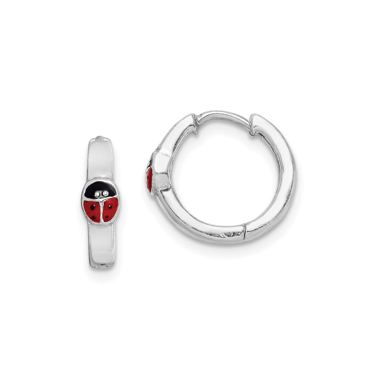 Sterling Silver Ladybug Hoop Earrings with Red and Black Enamel, Animal Theme for Girls