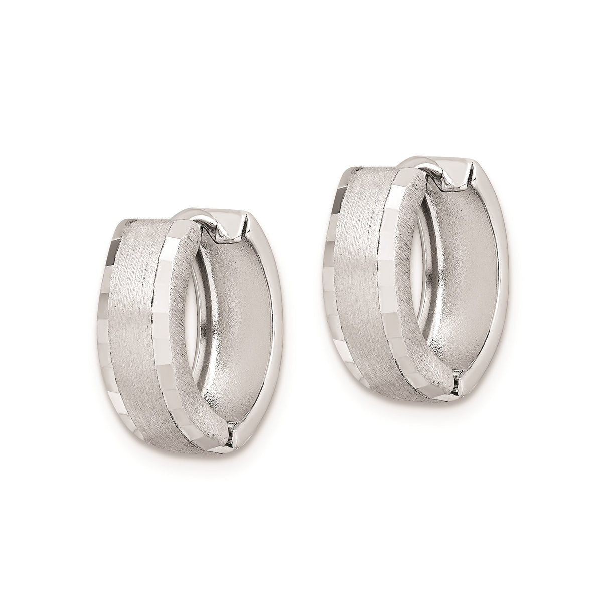 Sterling Silver Hoop Earrings with Brushed Center Stripe and Faceted Edges, Unisex Design