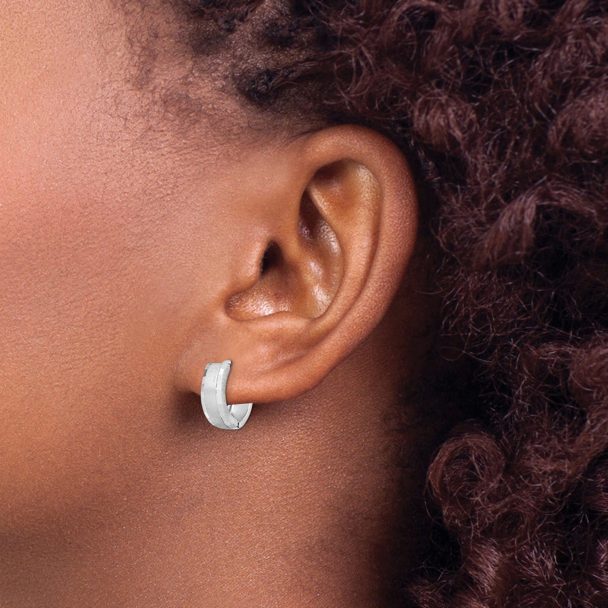 Sterling Silver Hoop Earrings with Brushed Center Stripe and Faceted Edges, Unisex Design