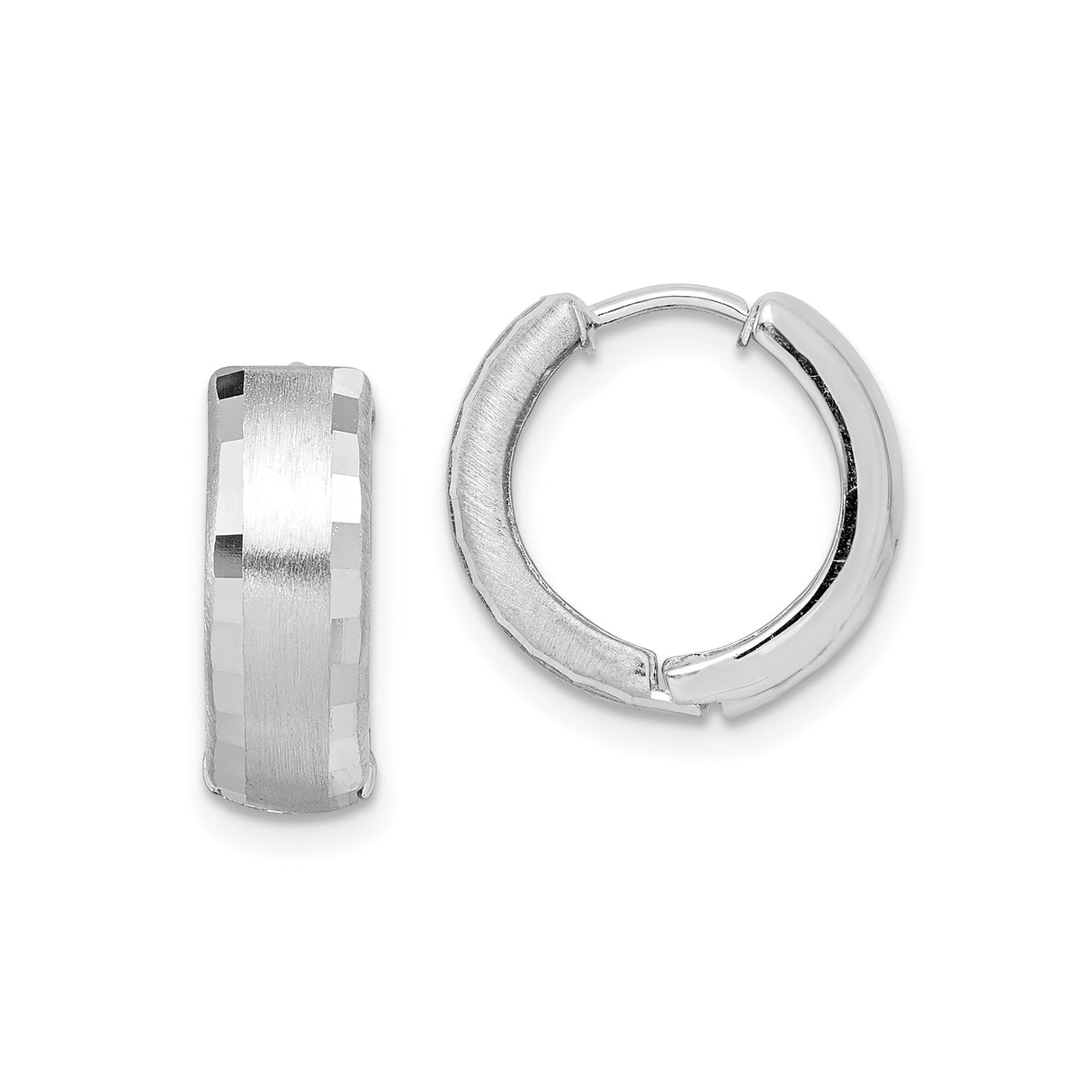 Sterling Silver Hoop Earrings with Brushed Center Stripe and Faceted Edges, Unisex Design